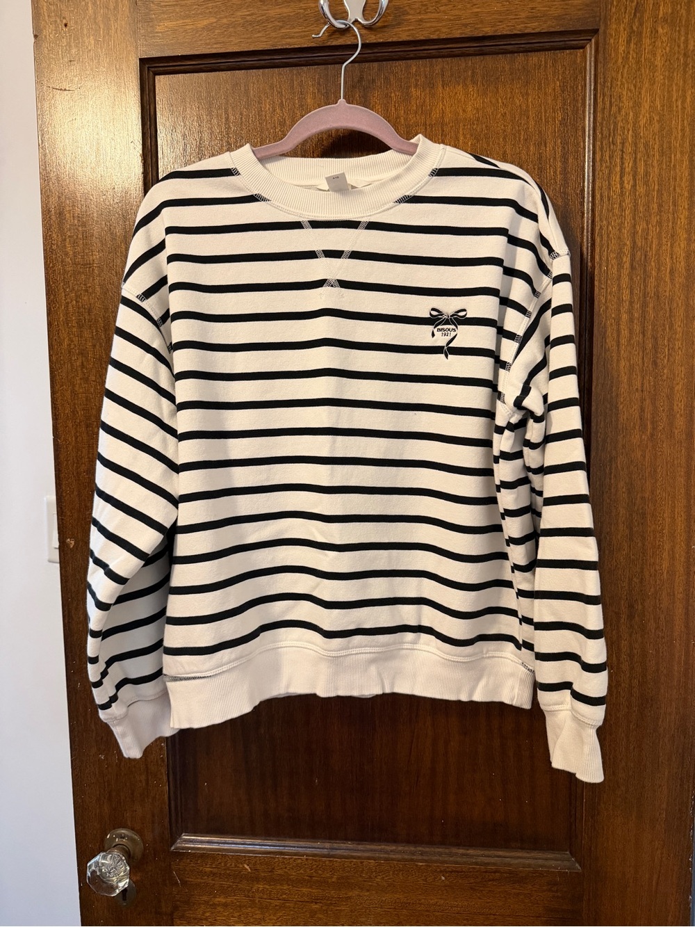 H&M Women's White Sweatshirt with Black Stripes